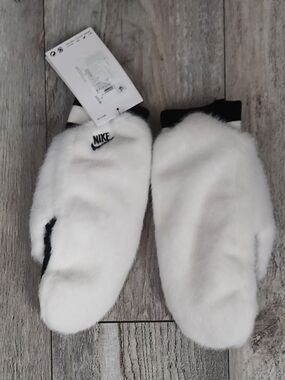 Nike White Fleece Mittens (Women's)- Black Accents